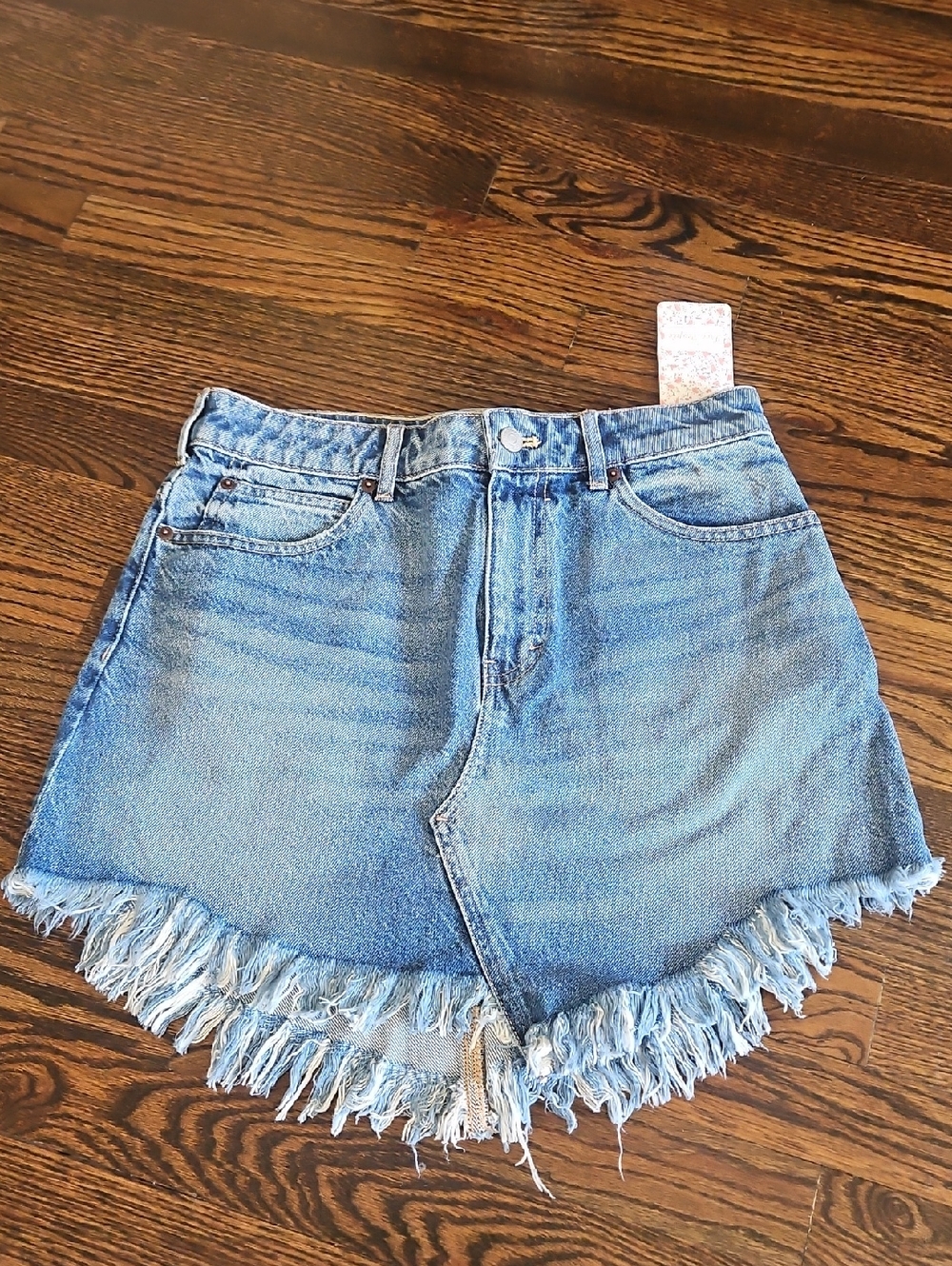Free People Light Blue Frayed Hem Denim Skirt Size 28